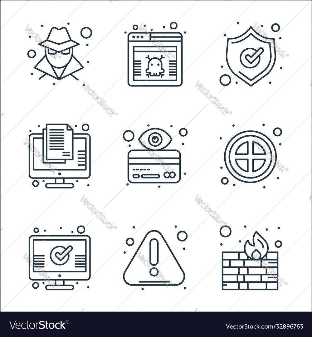 Web security line icons linear set quality vector image Web security line icons linear set quality