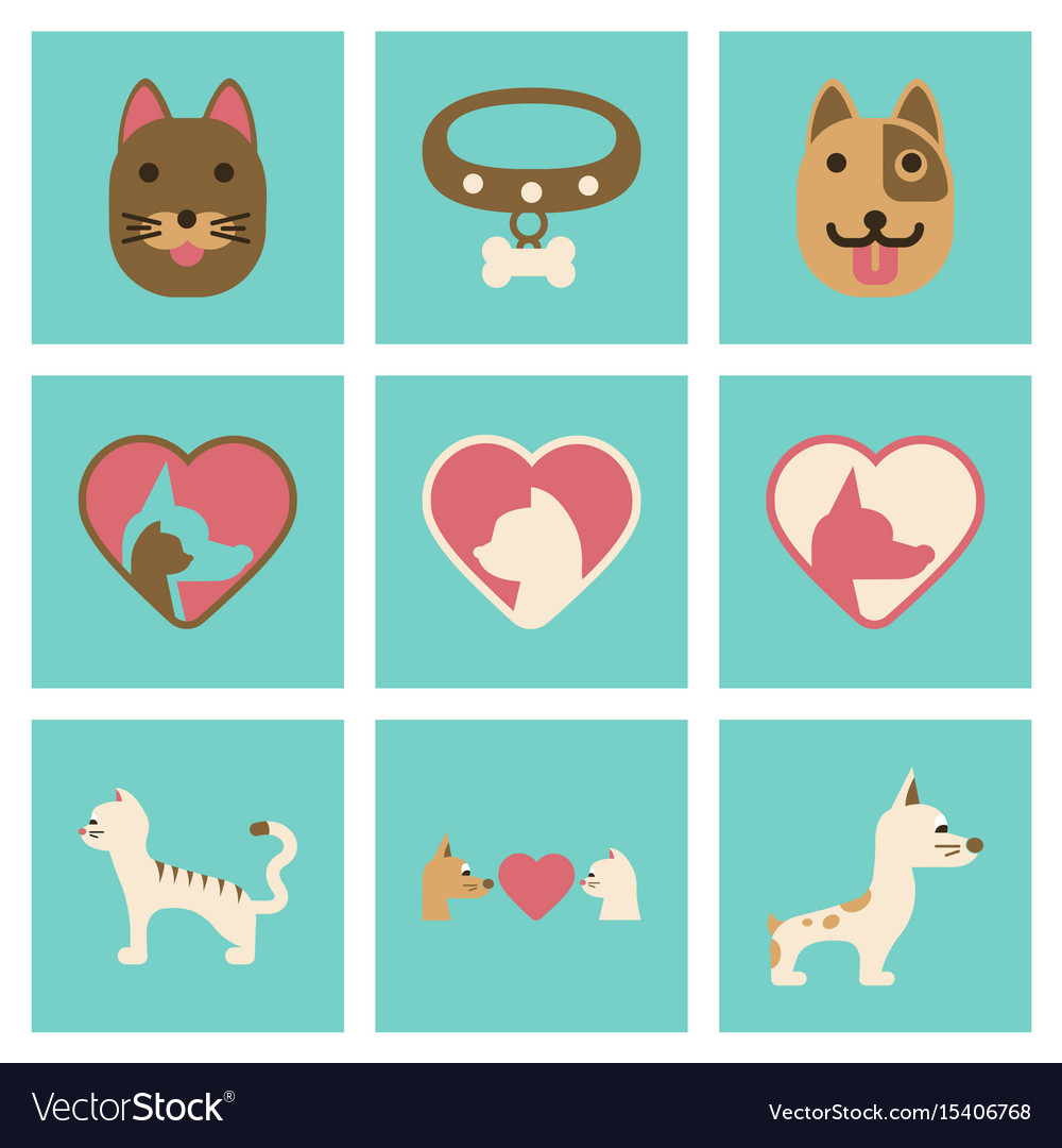 Assembly flat icons dogs cats pets