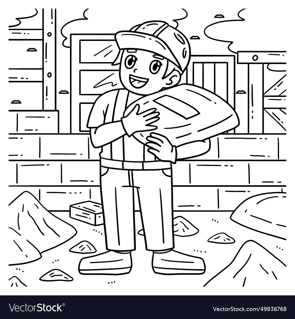 Construction worker hauling cement coloring page Vector Image