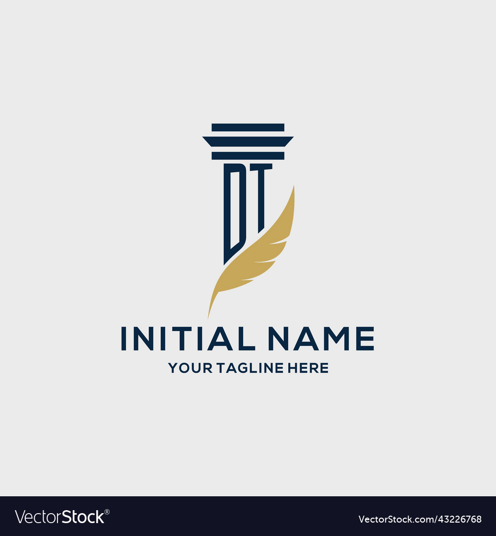Dt monogram initial logo with pillar and feather
