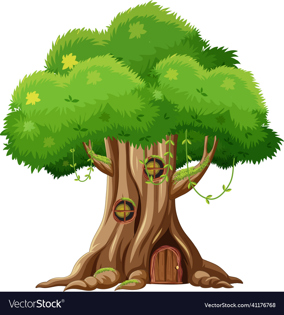 Fantasy tree house inside trunk on white Vector Image