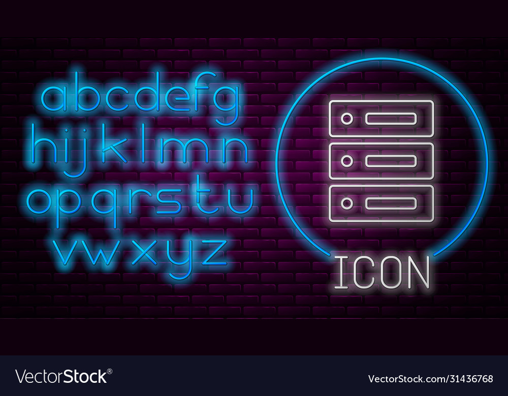 Glowing neon line server data web hosting icon vector image Glowing neon line server data web hosting icon