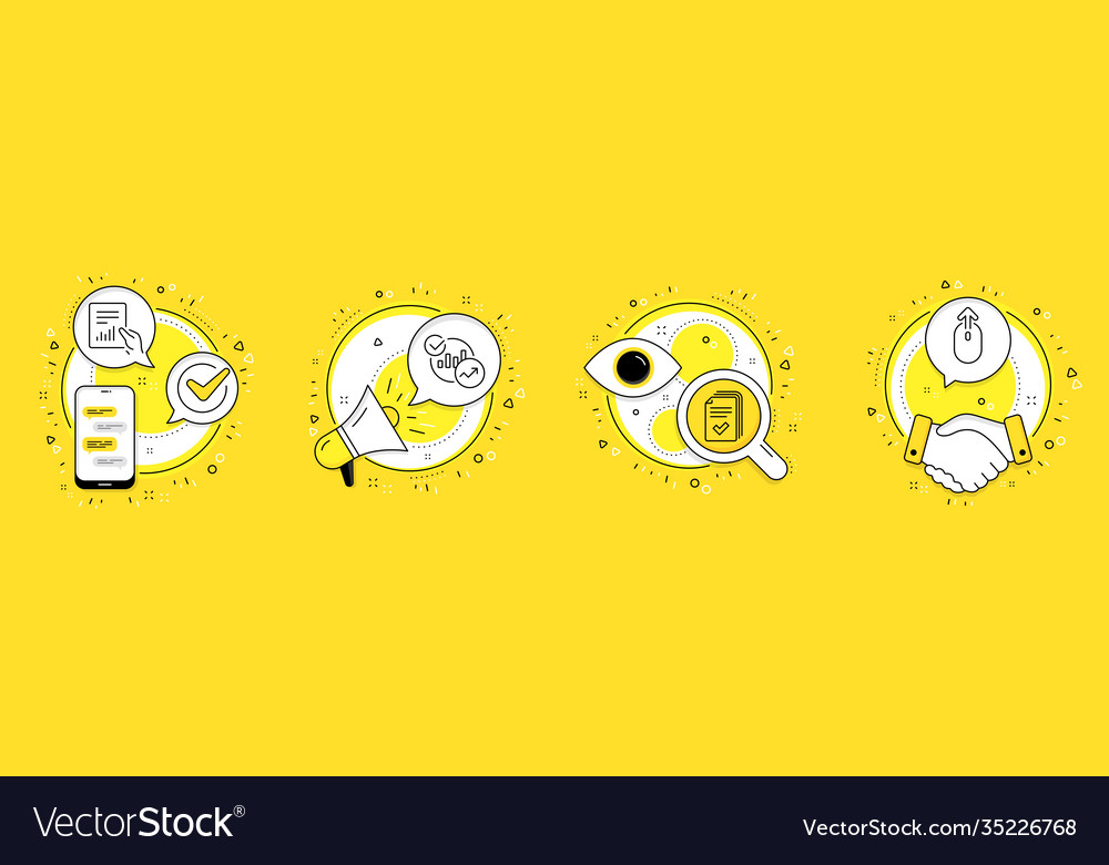 Handout statistics and document icons set swipe vector image Handout statistics and document icons set swipe