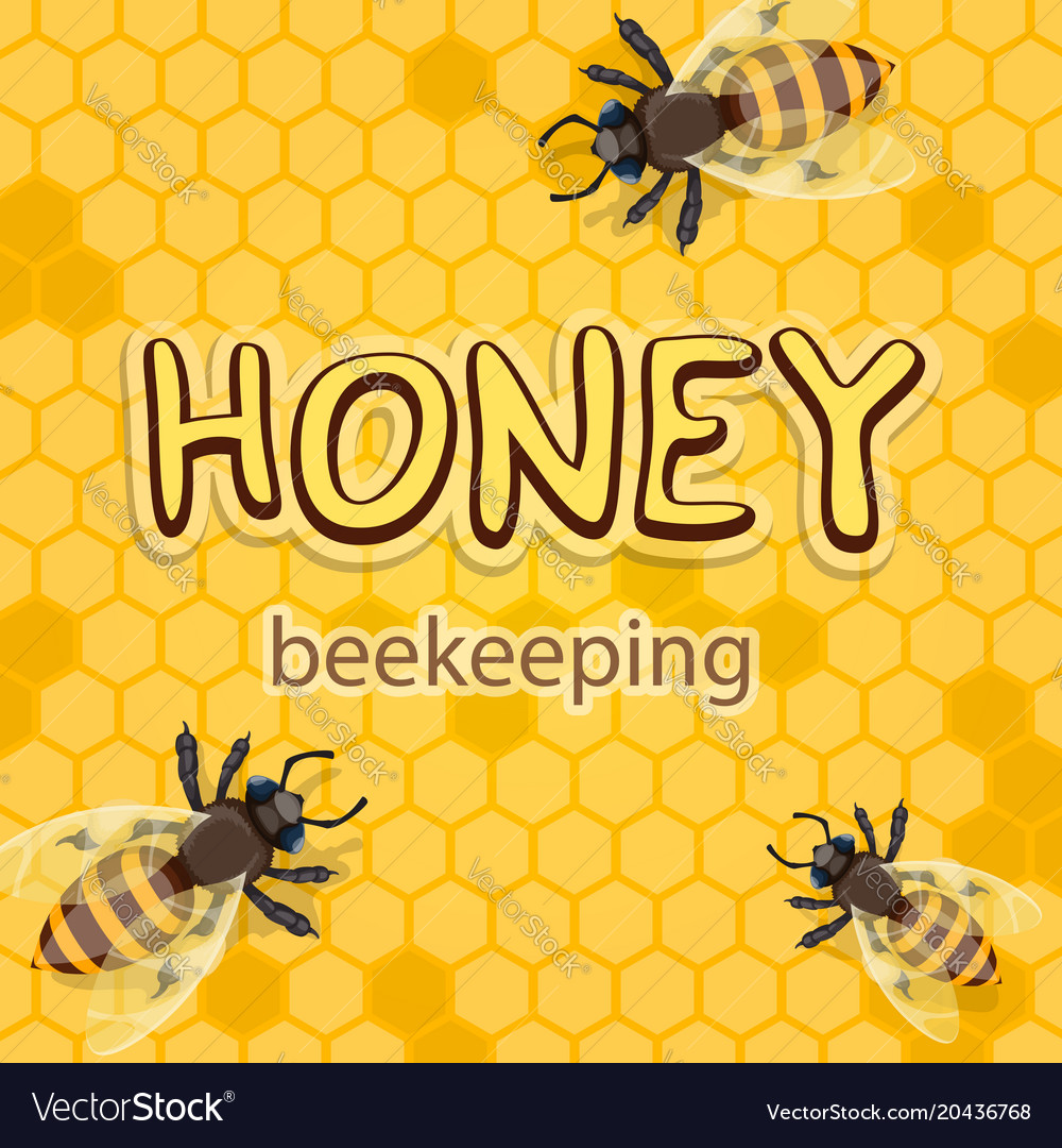 Honey product bees in honeycomb poster Royalty Free Vector