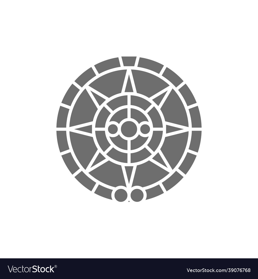 Mayan Calendar Mexican Ethnic Ornament Grey Icon Vector Image