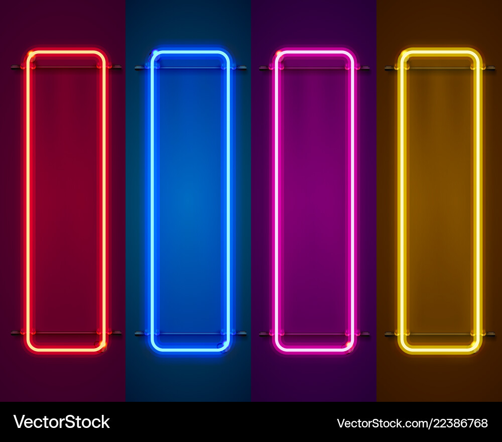 Neon Square Frame - Glowing Light Effect Vector Image
