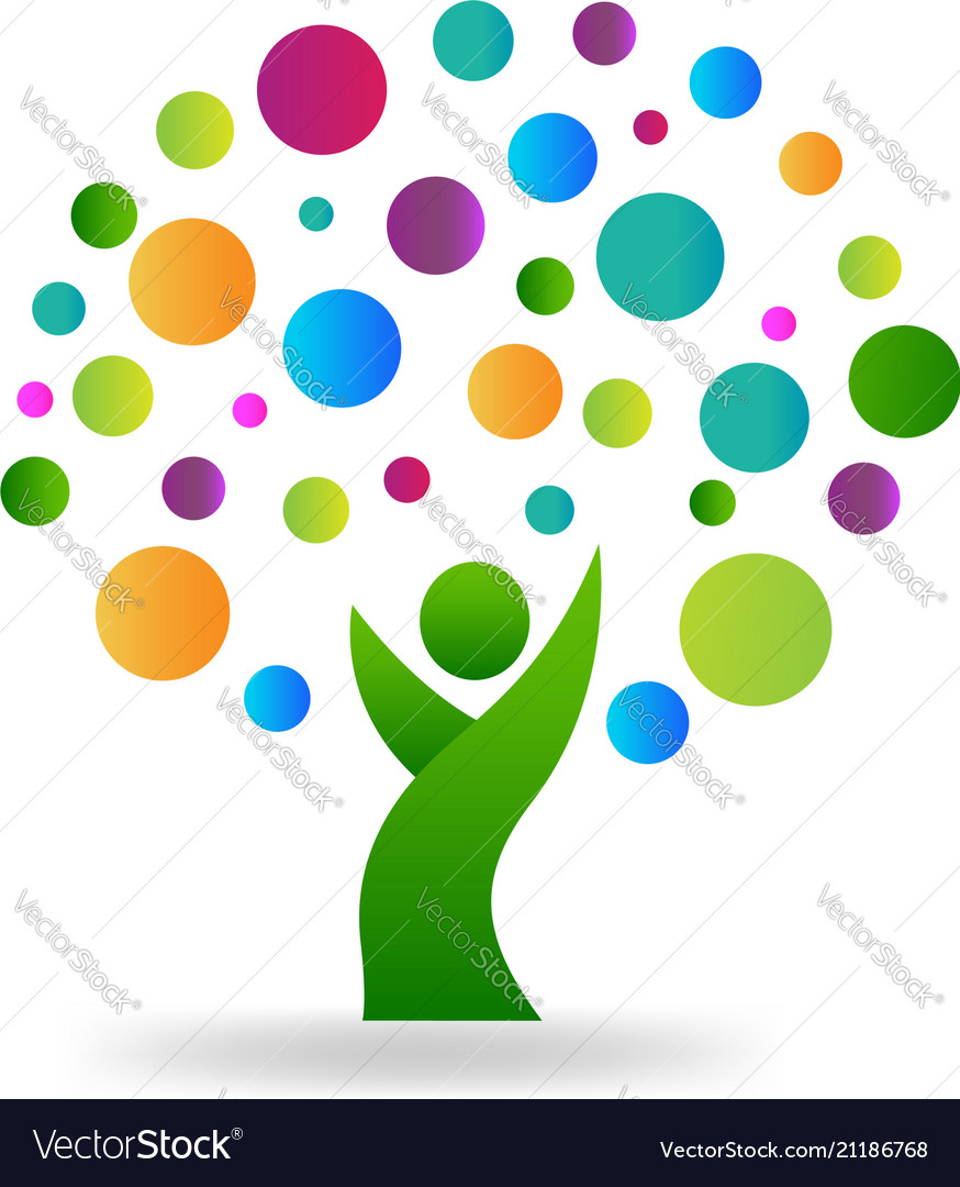 People & Trees with Colorful Circles