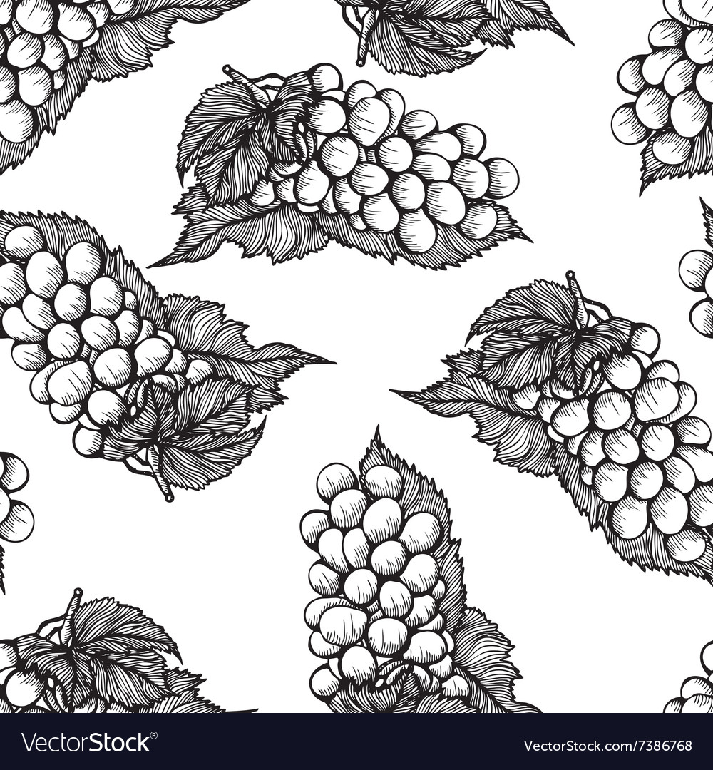 Seamless monochrome pattern with bunch of grapes