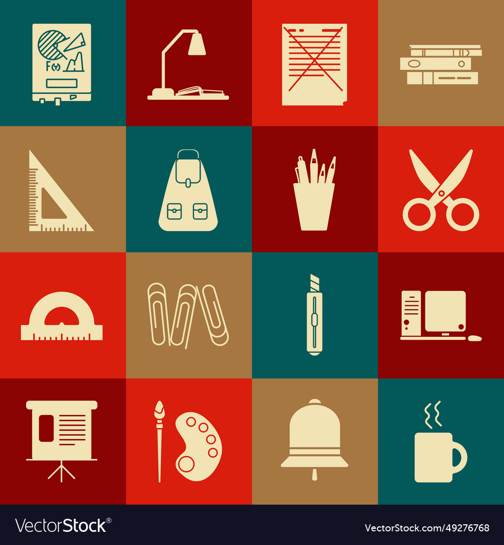 Set coffee cup computer monitor with keyboard vector image Set coffee cup computer monitor with keyboard