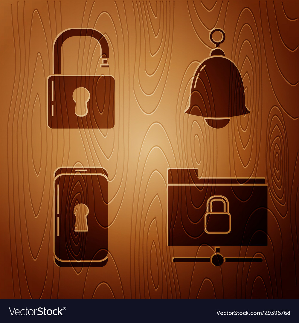 Set ftp folder and lock open padlock vector image Set ftp folder and lock open padlock
