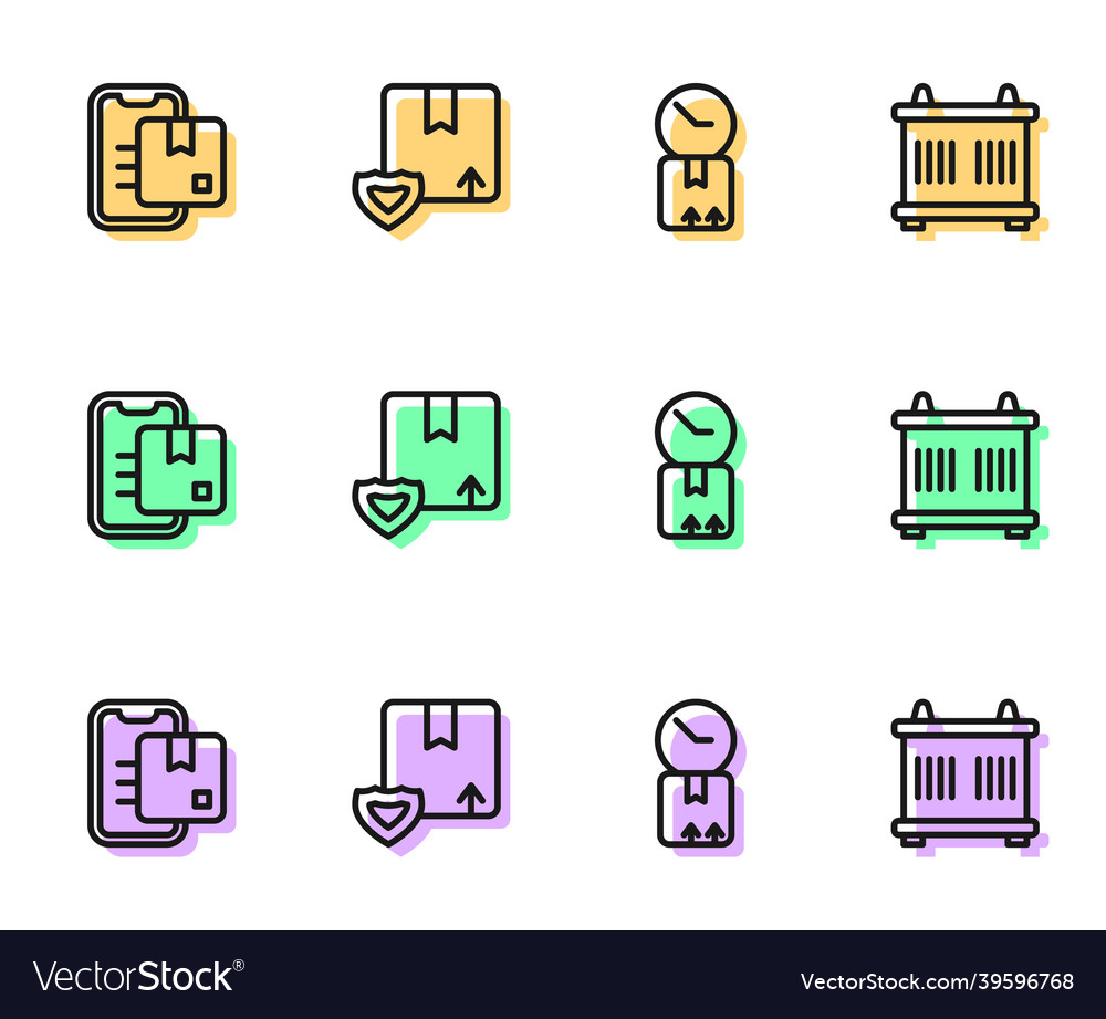 Set line cardboard box with clock document vector image Set line cardboard box with clock document