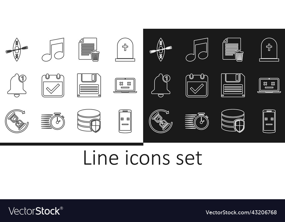 Set line dead mobile laptop delete file document vector image Set line dead mobile laptop delete file document