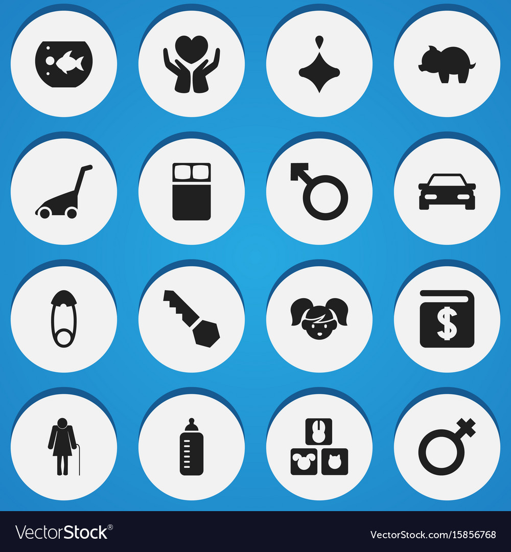 Set of 16 editable kin icons includes symbols