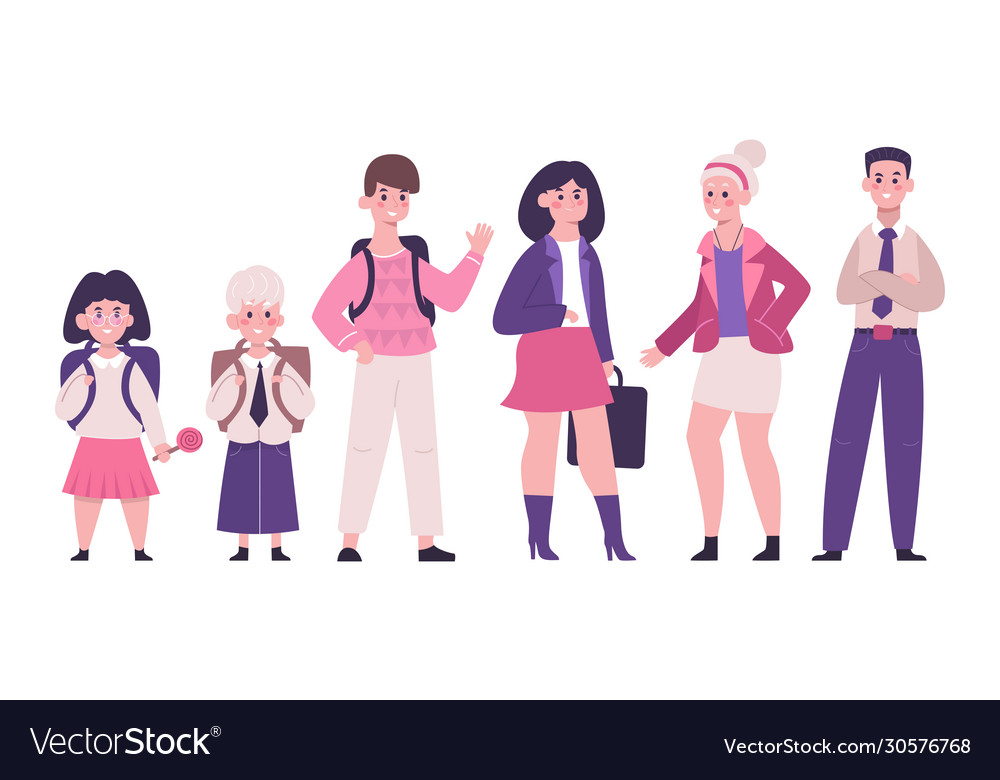 Set pupils and students standing in different vector image Set pupils and students standing in different