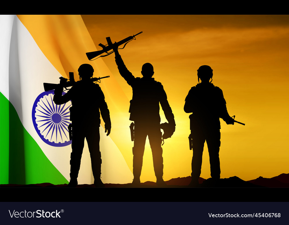 Silhouettes of soldiers with india flag