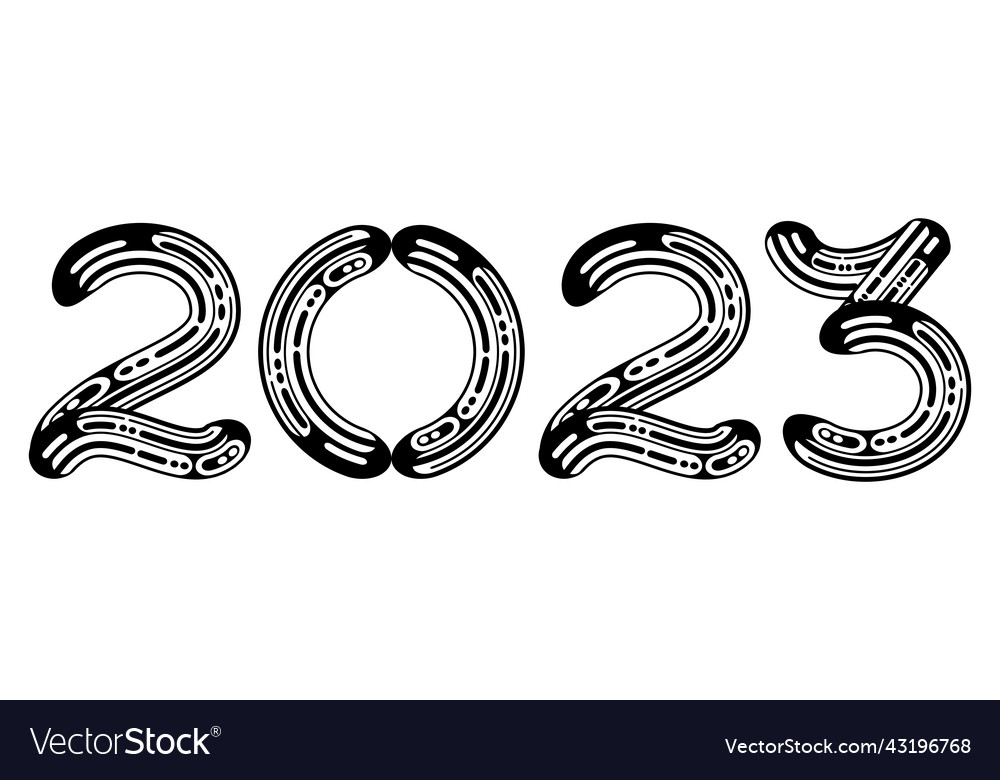 Stylized metal chrome liquid numbers 2023