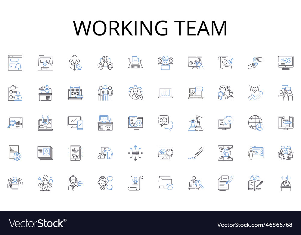 Working team line icons collection analytics vector image Working team line icons collection analytics