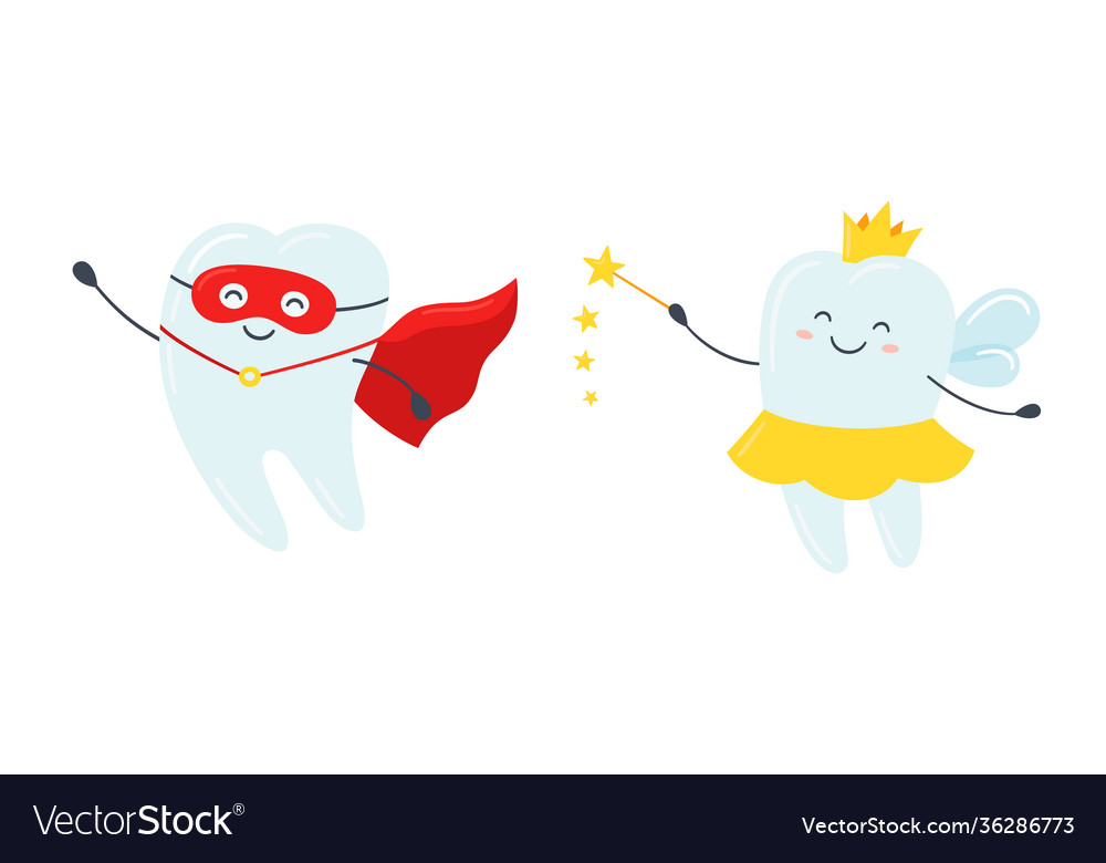 Children tooth fairy and superhero cute tooth vector image Children tooth fairy and superhero cute tooth