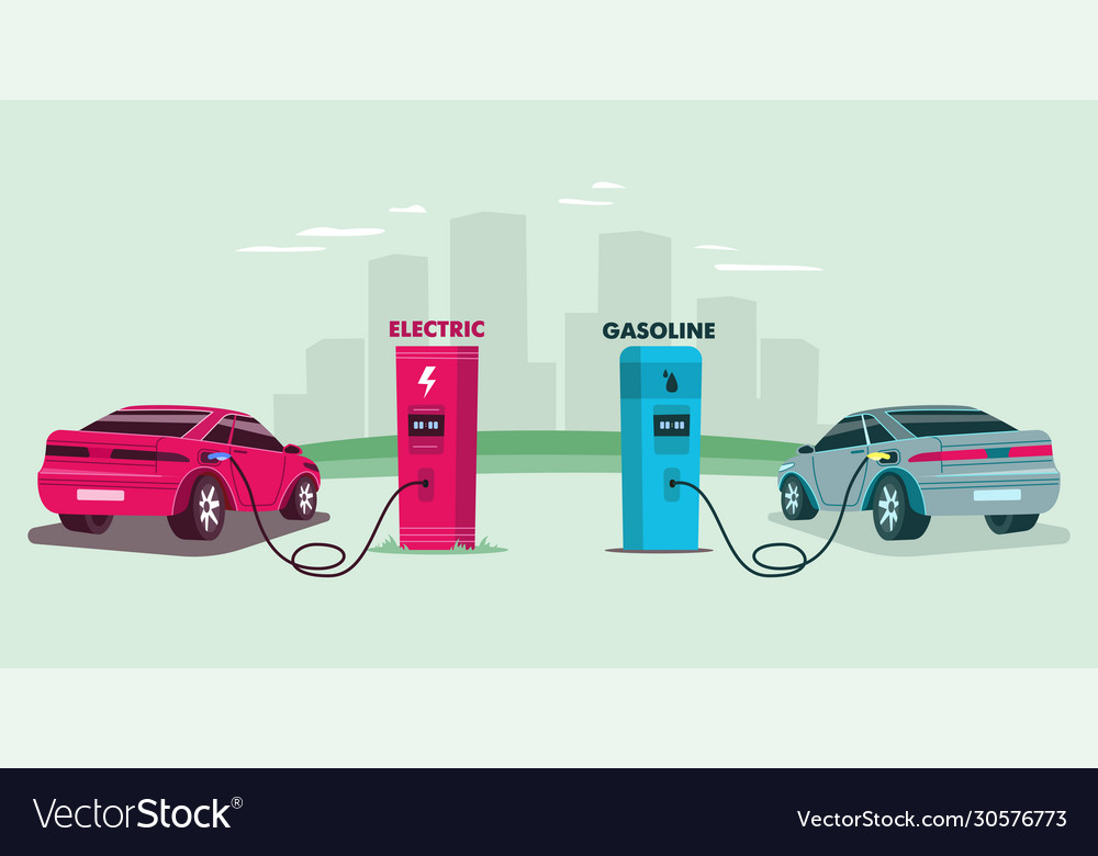 Electric Charging Station And Petrol Gas Vector Image