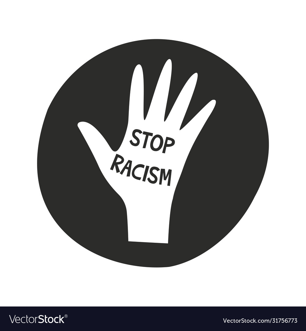 Inscription stop racism in palm a person