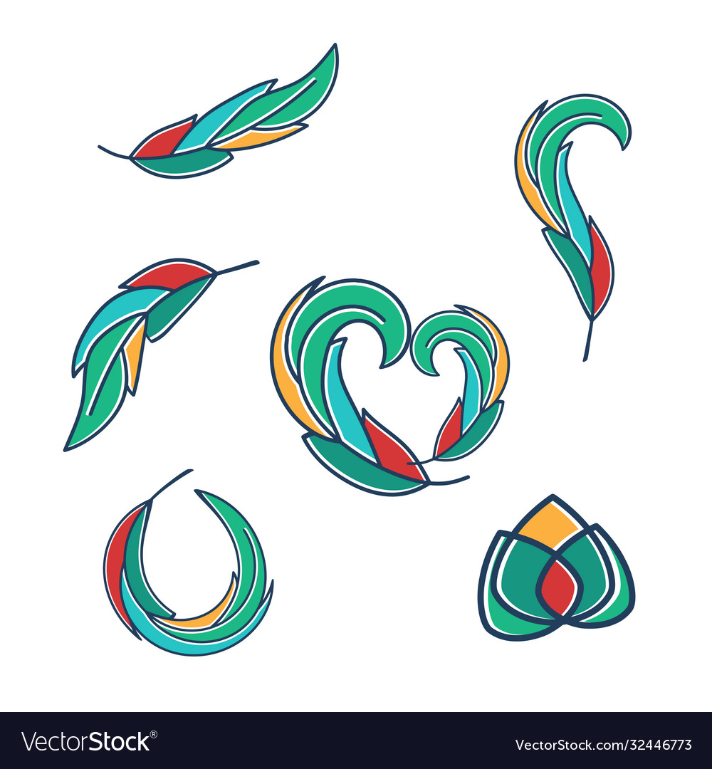 Set abstract design with color feathers