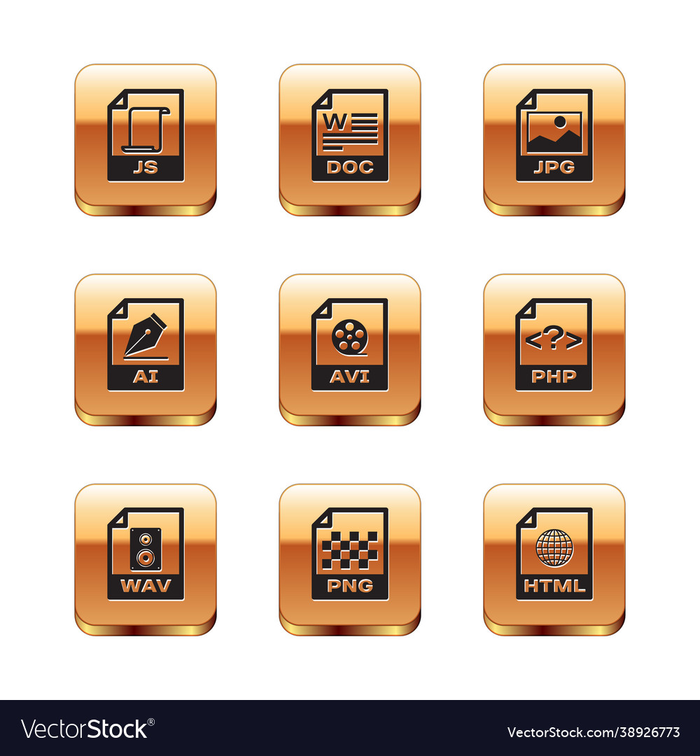 Set js file document wav png avi ai and jpg vector image Set js file document wav png avi ai and jpg
