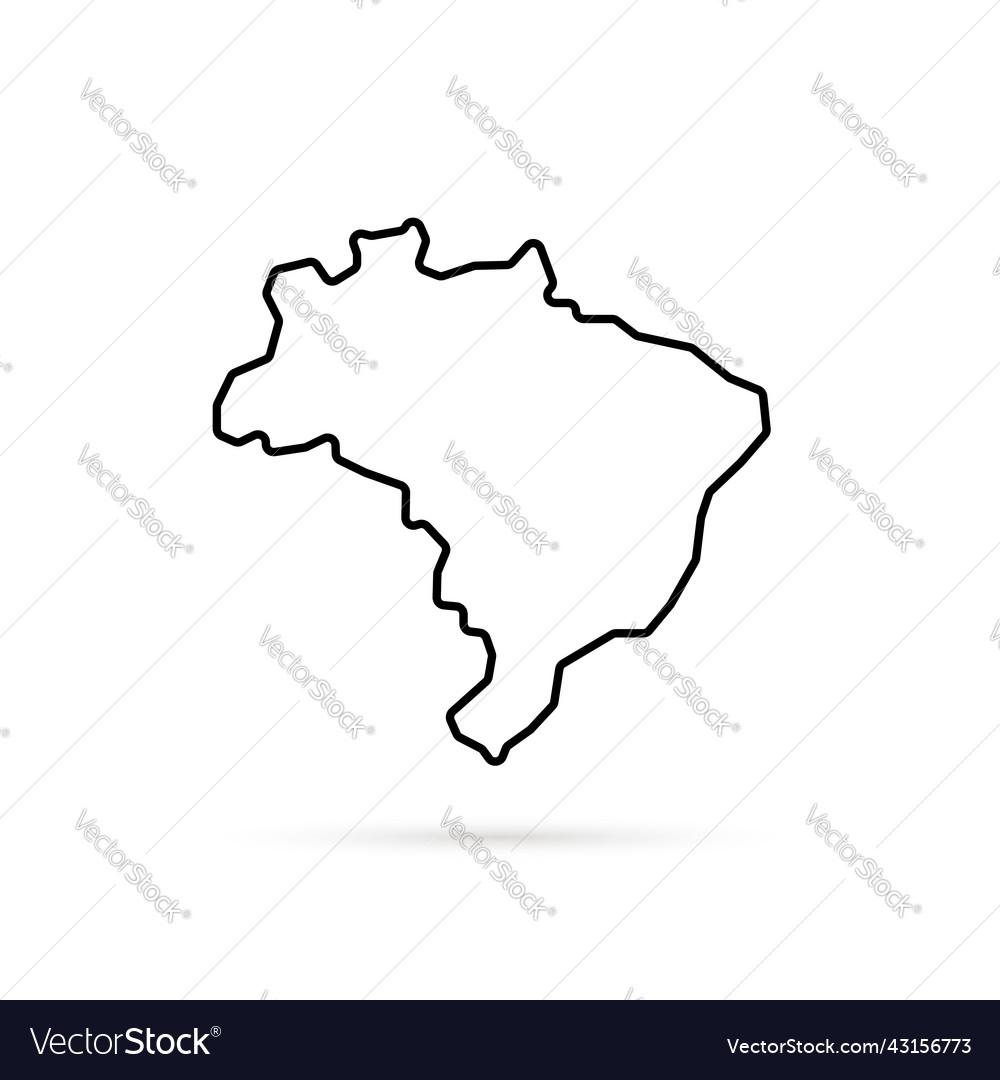 Simple thin line brazil map with shadow
