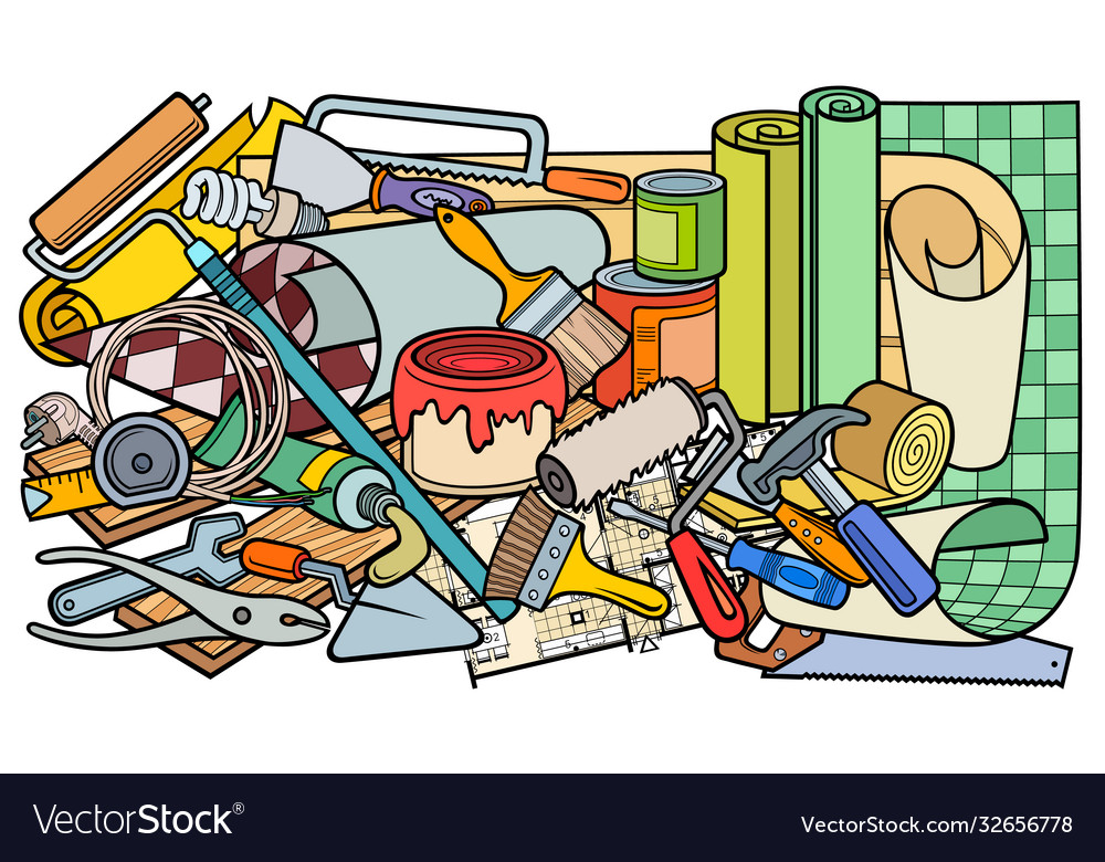 Cartoon doodle hand drawn home repair Royalty Free Vector