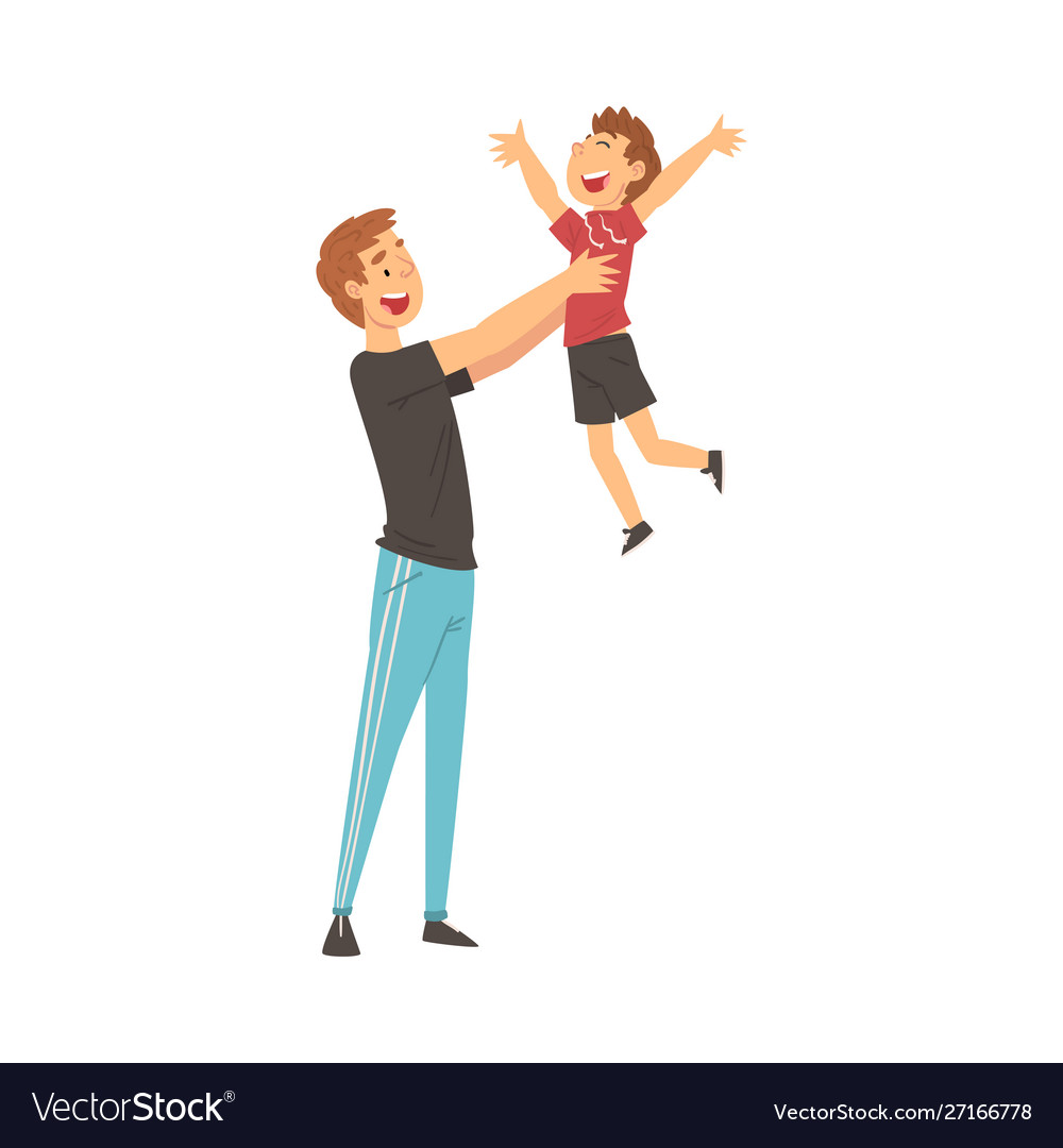 Dad Holding Smiling Son On His Hands Father And Vector Image