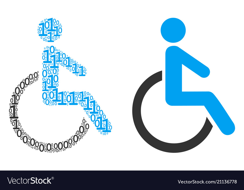 Disabled person collage of binary digits vector image Disabled person collage of binary digits