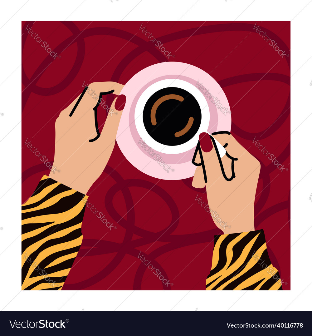 Elegant hands holding cup of hot coffee drink