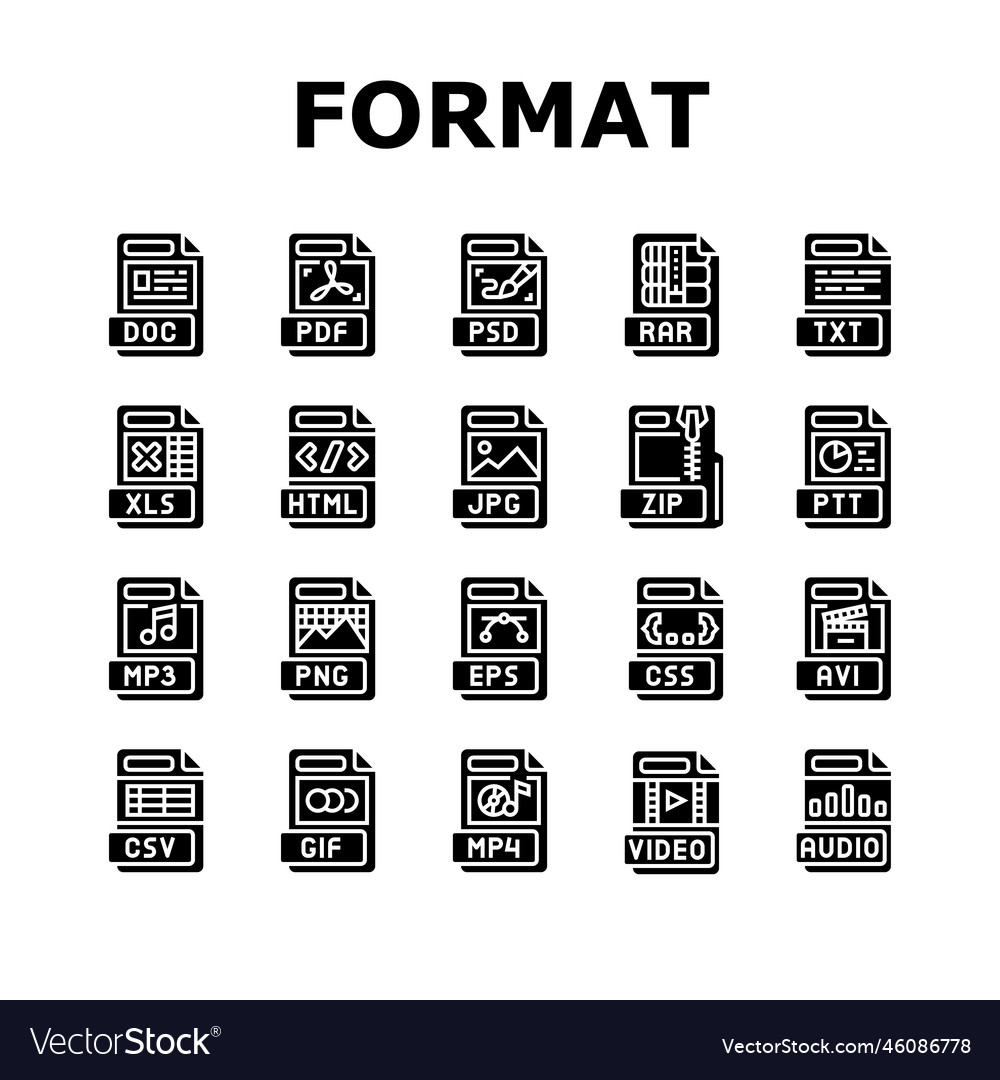 File format document icons set vector image File format document icons set