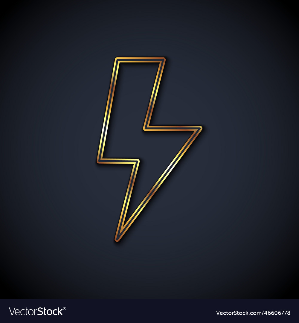 Gold line lightning bolt icon isolated on black Vector Image