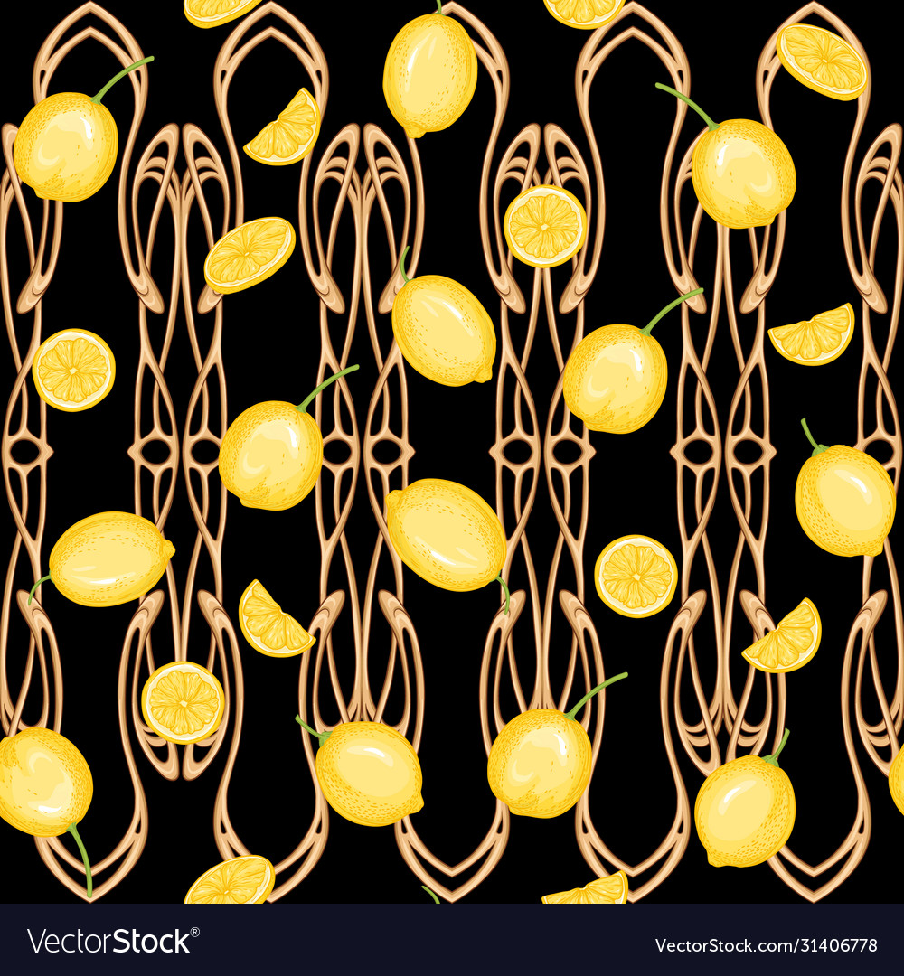 Lemon tree branch with lemons seamless pattern