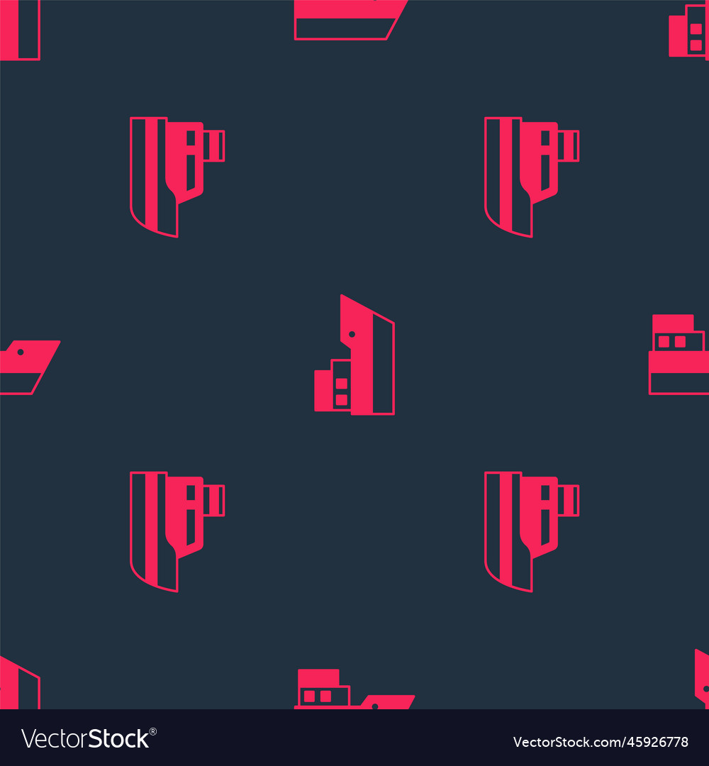 Set ship line path and on seamless pattern vector image Set ship line path and on seamless pattern