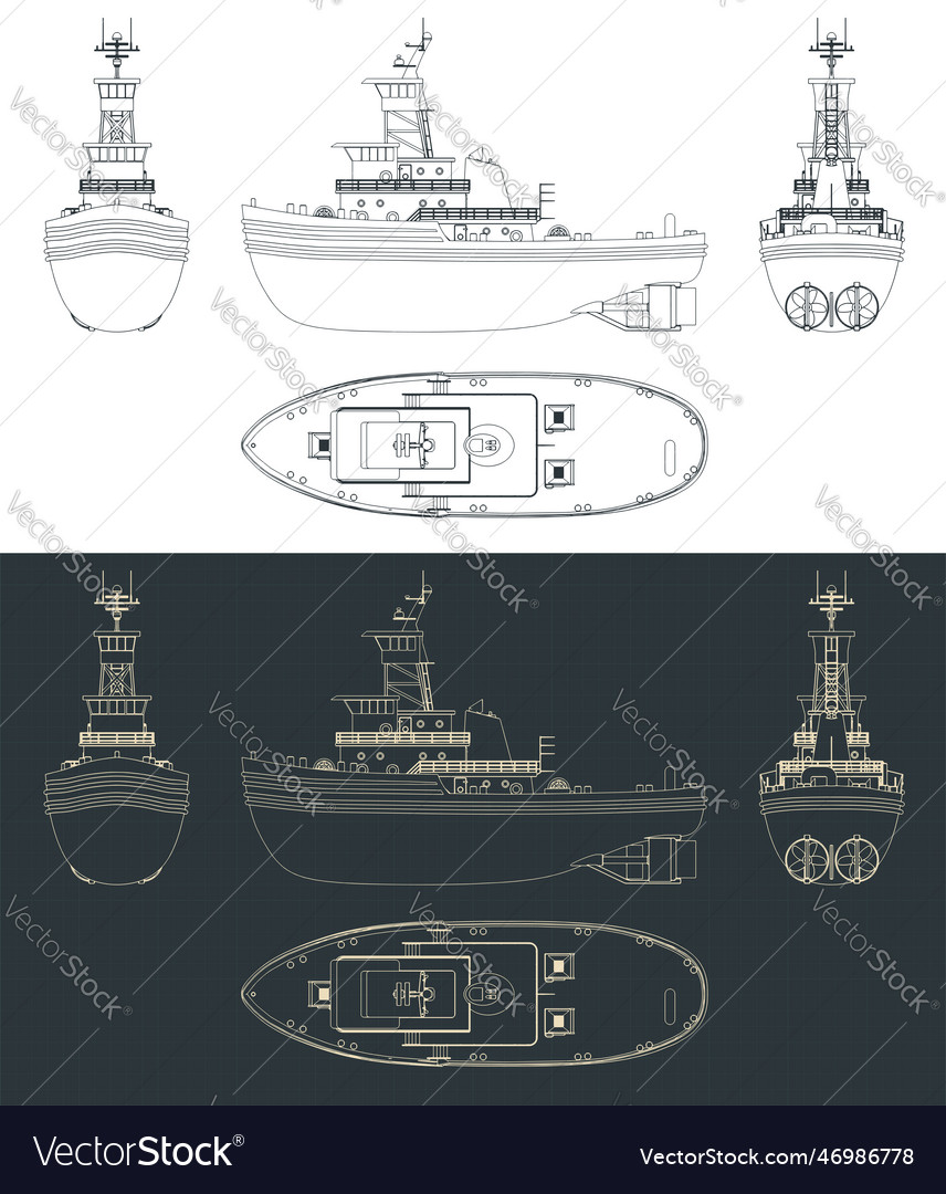 Tug boat blueprints Royalty Free Vector Image - VectorStock