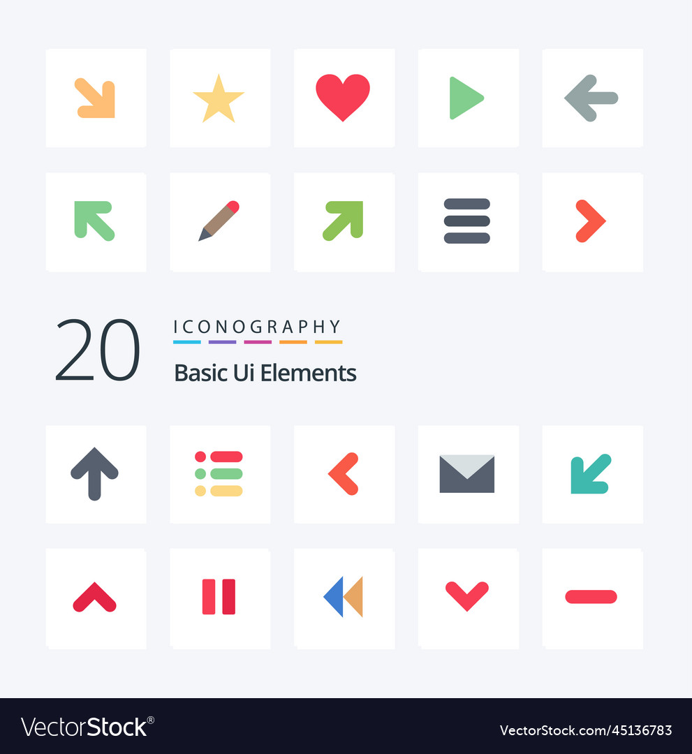 20 basic ui elements flat color icon pack like