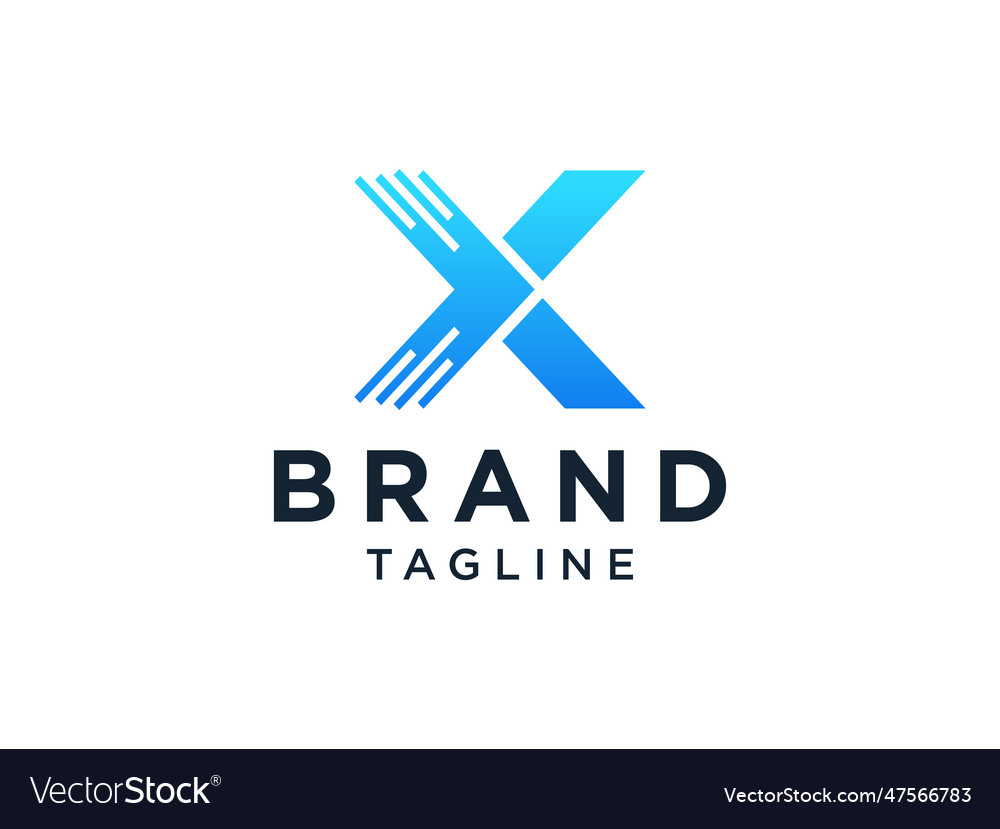 Blue Geometric Line Letter X Logo Flat Logo Vector Image