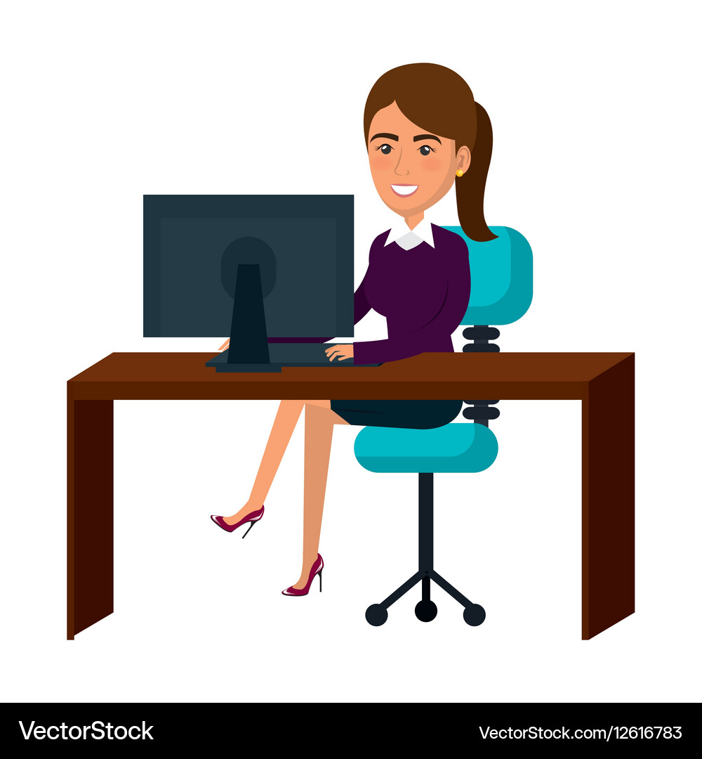 Businesswoman working in computer Royalty Free Vector Image