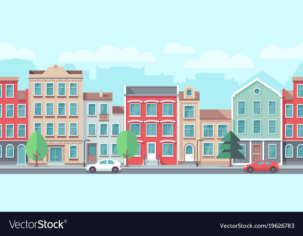 Cityscape with old apartment houses Royalty Free Vector