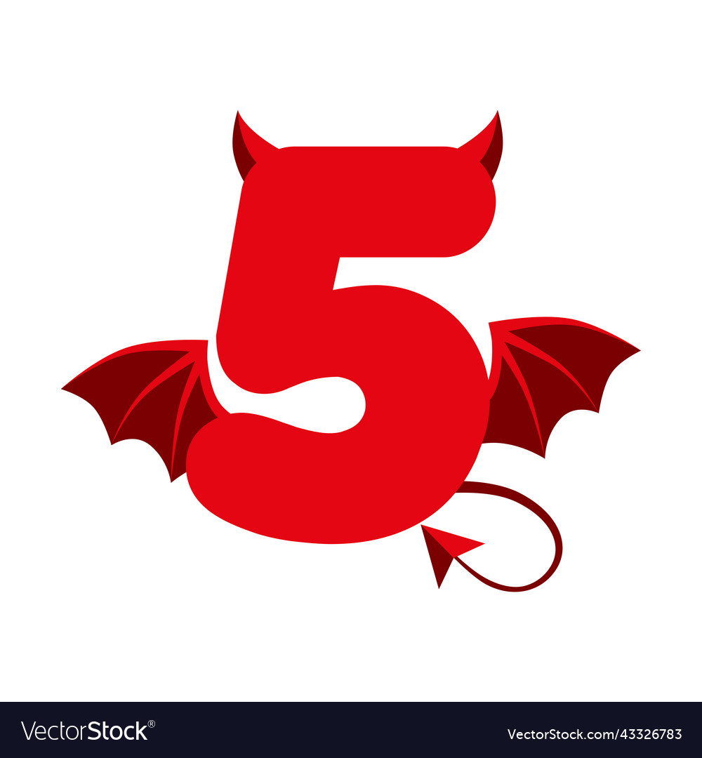 Devil red 5 number with wings for ui games vector image Devil red 5 number with wings for ui games