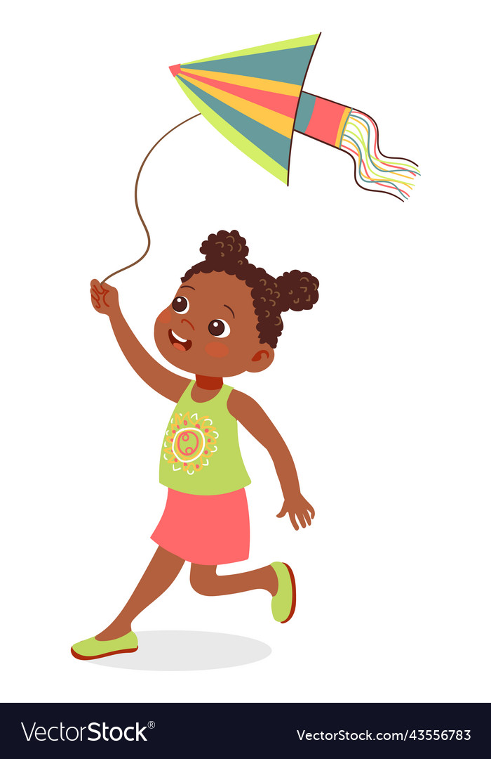 Happy girl running with kite cartoon child Vector Image Happy girl running with kite cartoon child