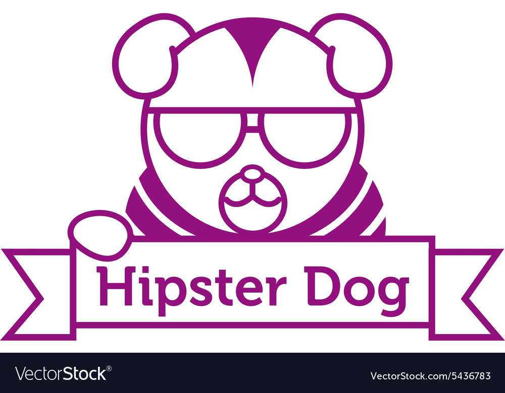 Hipster dog in sunglasses outline logotype