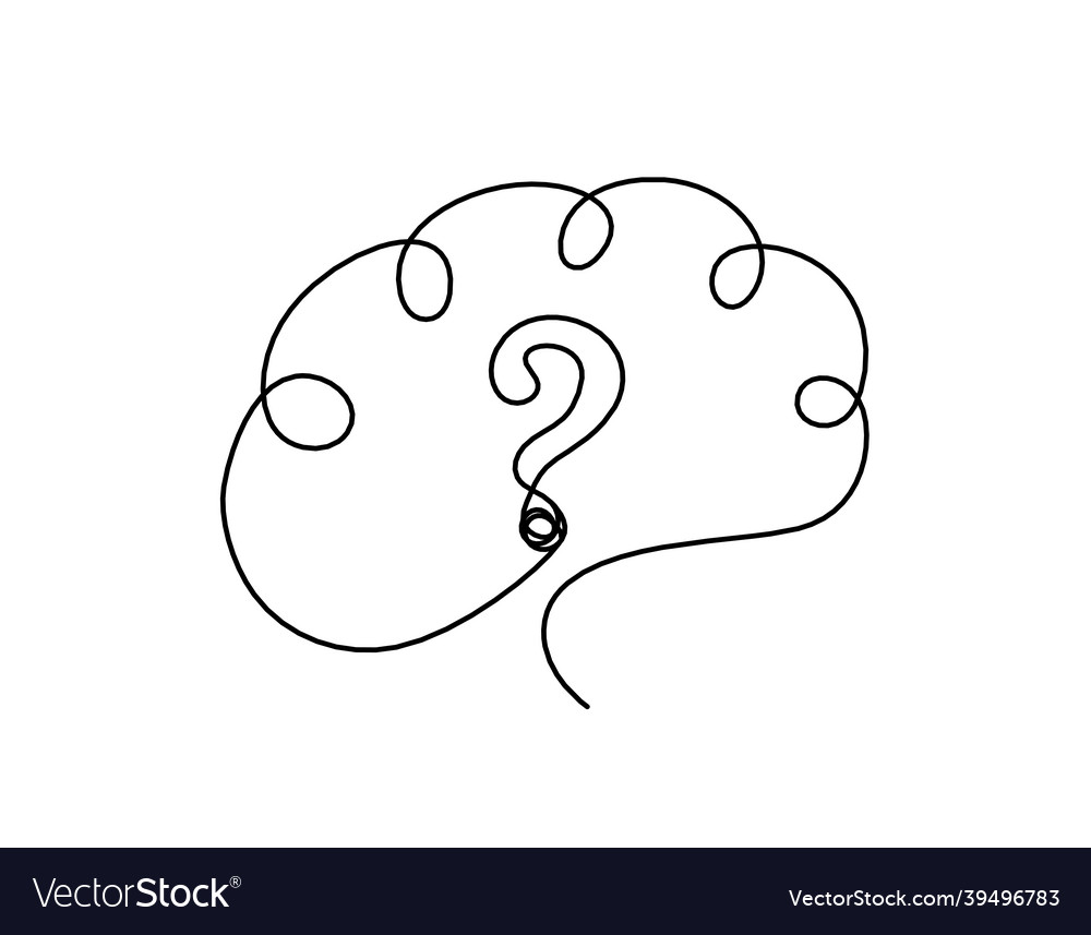 Man silhouette brain and question mark as line