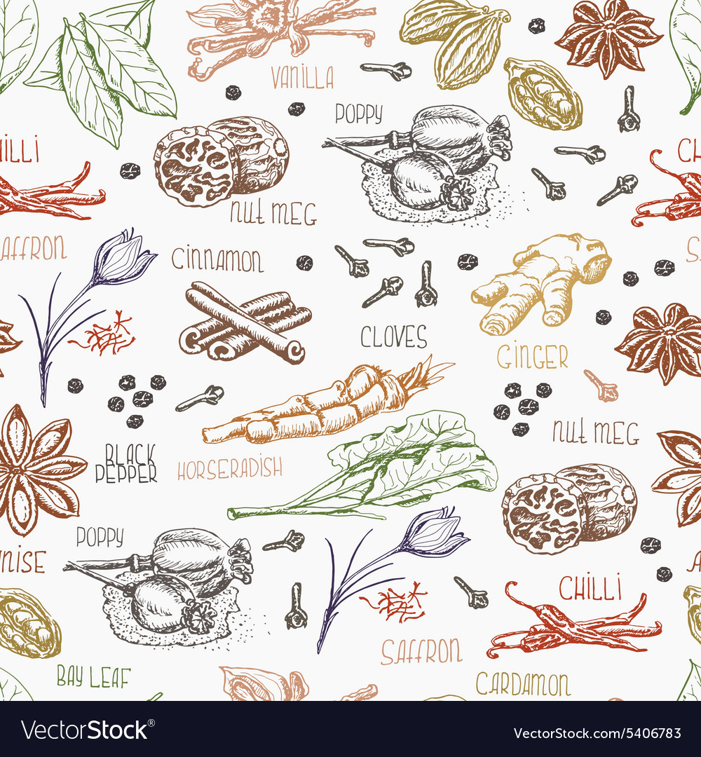 Seamless pattern with multi-colored spices