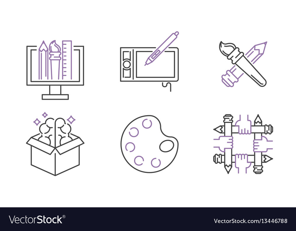 Art icons set design linear vector image Art icons set design linear