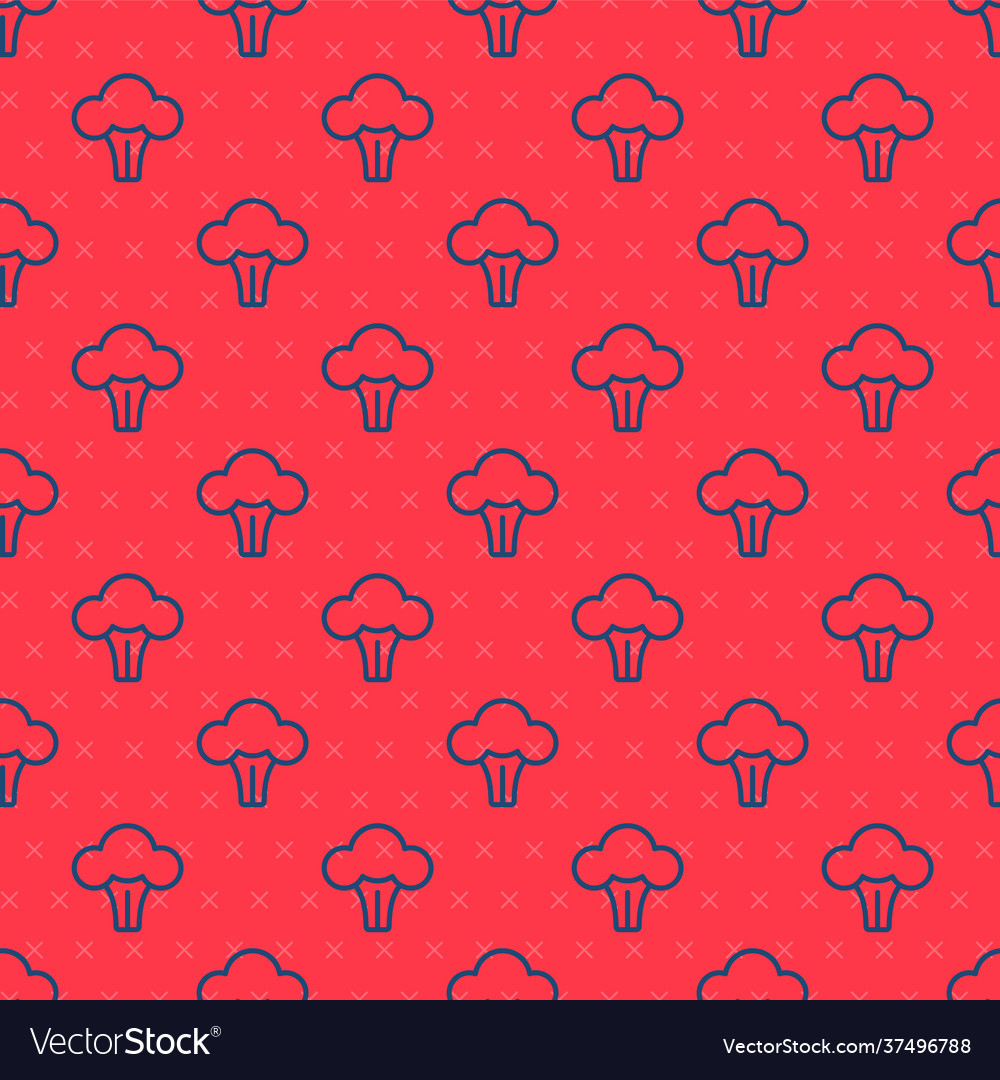 Blue line broccoli icon isolated seamless pattern