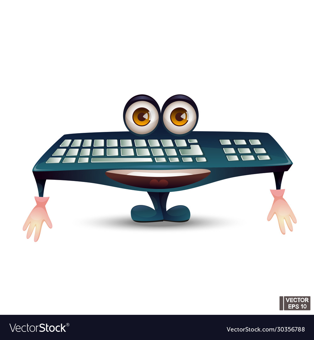 Cartoon character computer keyboard with big eyes Vector Image