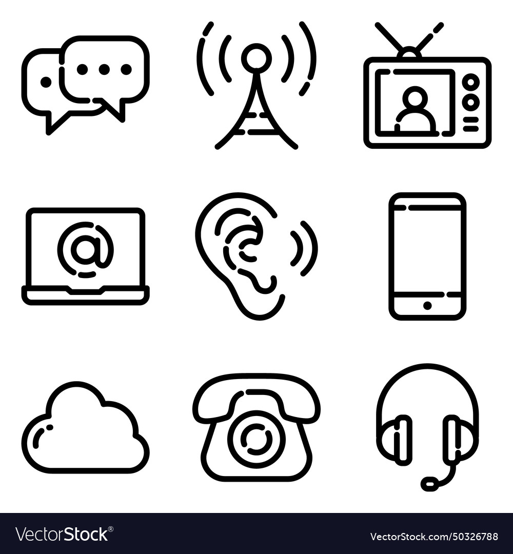 Communications flat icon set isolated on white