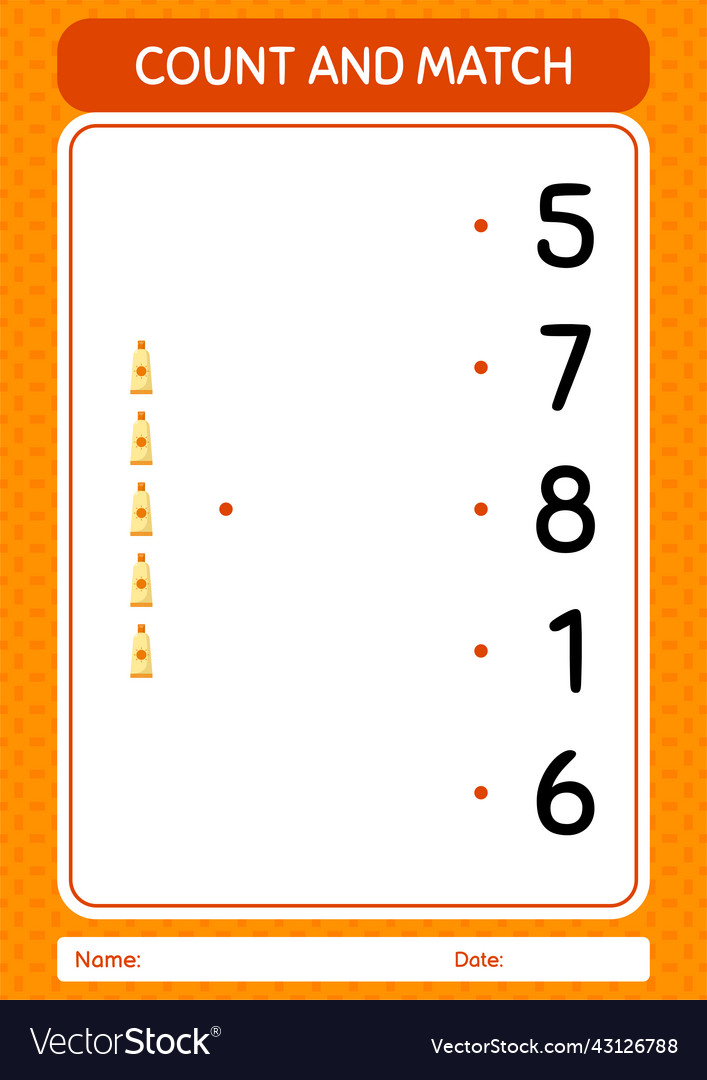Count and match game with sunblock worksheet vector image Count and match game with sunblock worksheet